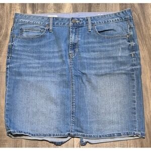 GAP Denim Skirt Size Stretch Back Slit Blue W36" L19" Pockets